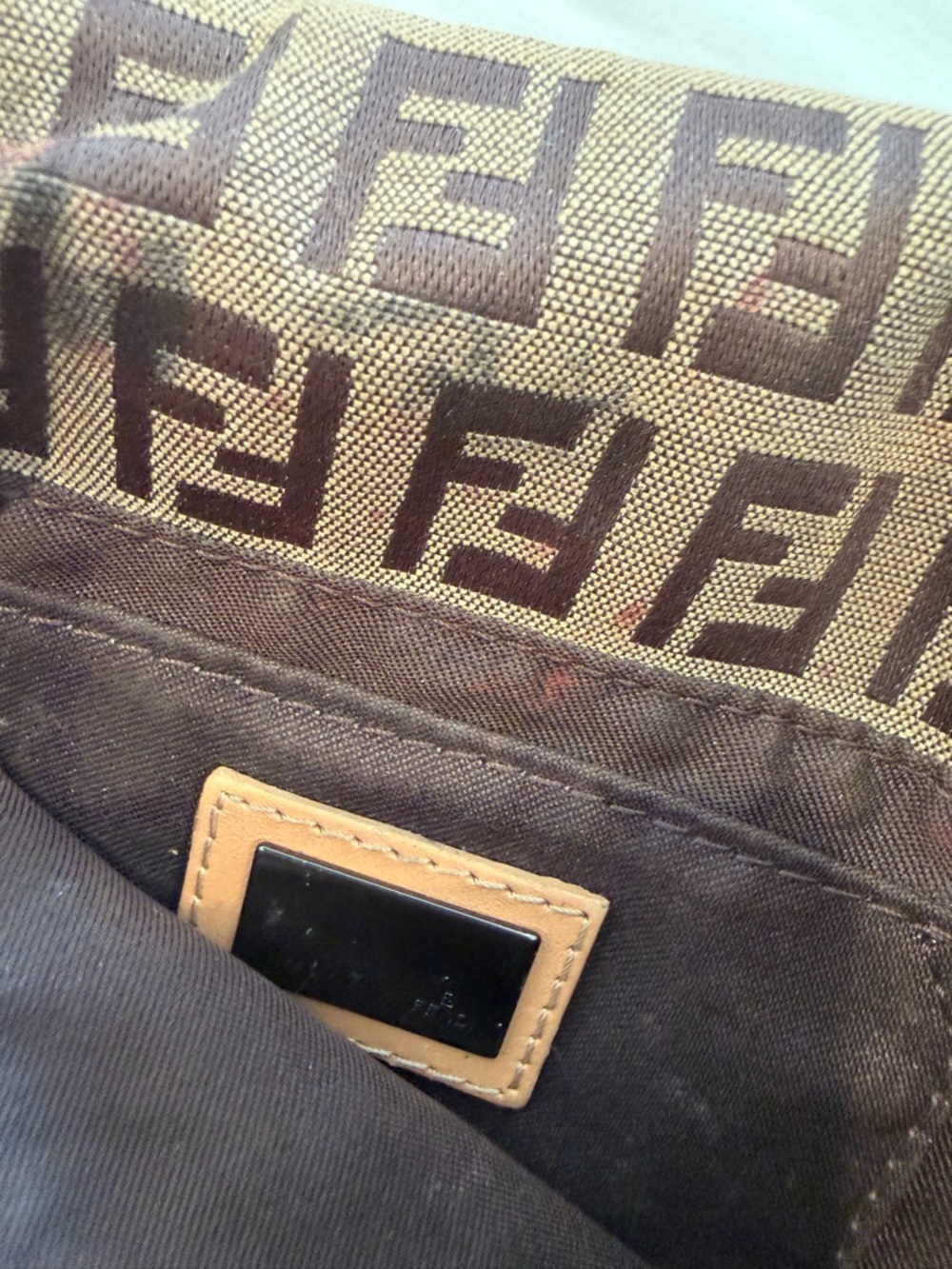 Fendi Zucchino Mini Baguette Brown Canvas Leather Shoulder Bag - Picture 4 of 4